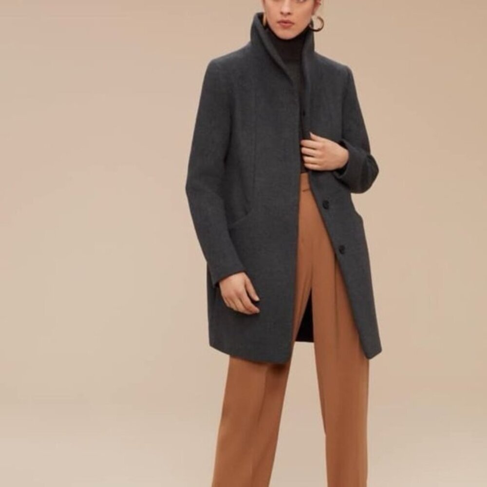 Aritzia Wilfred Cocoon Wool Pea Coat Jacket Charcoal Grey Size Small - Picture 3 of 11